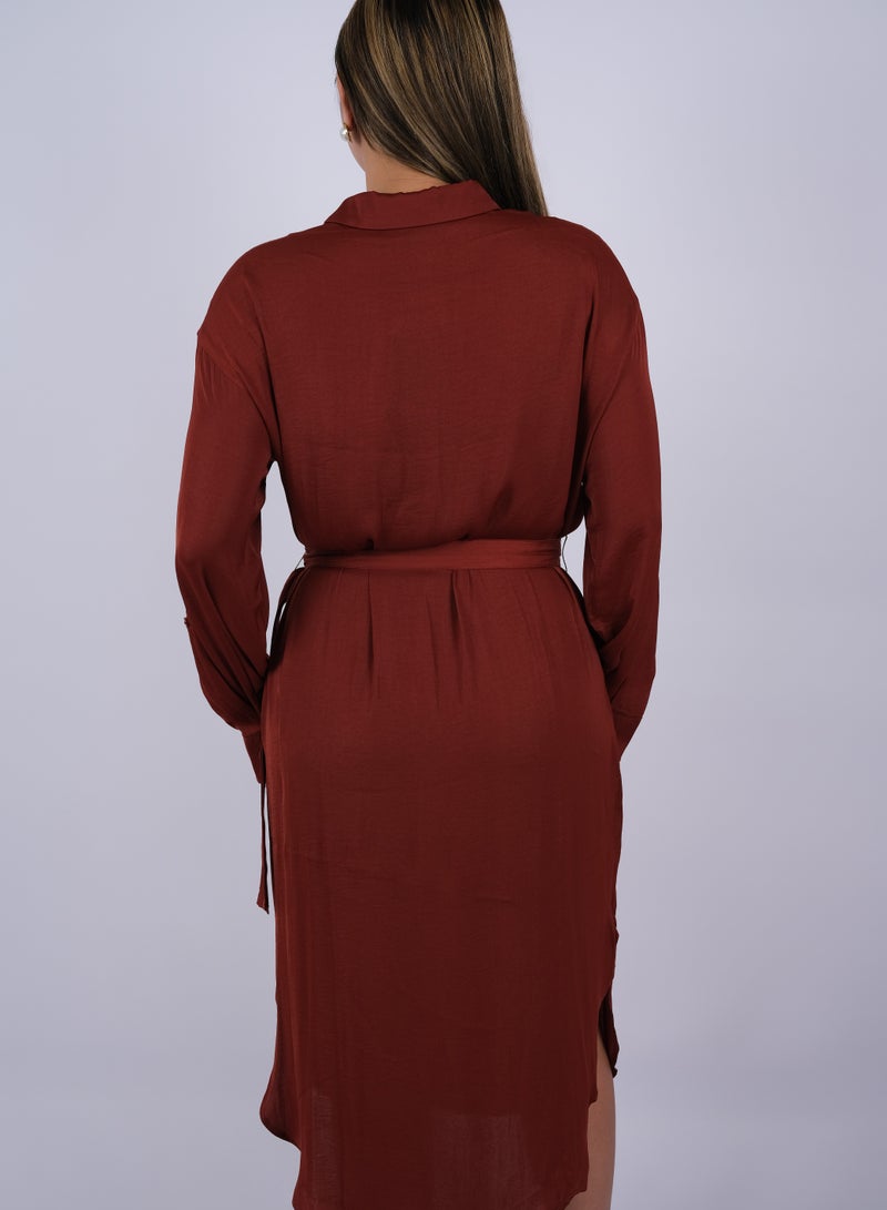 ONLY Women’s Single Breast Pocket Button Down Dress in Russet Brown  - Image 2