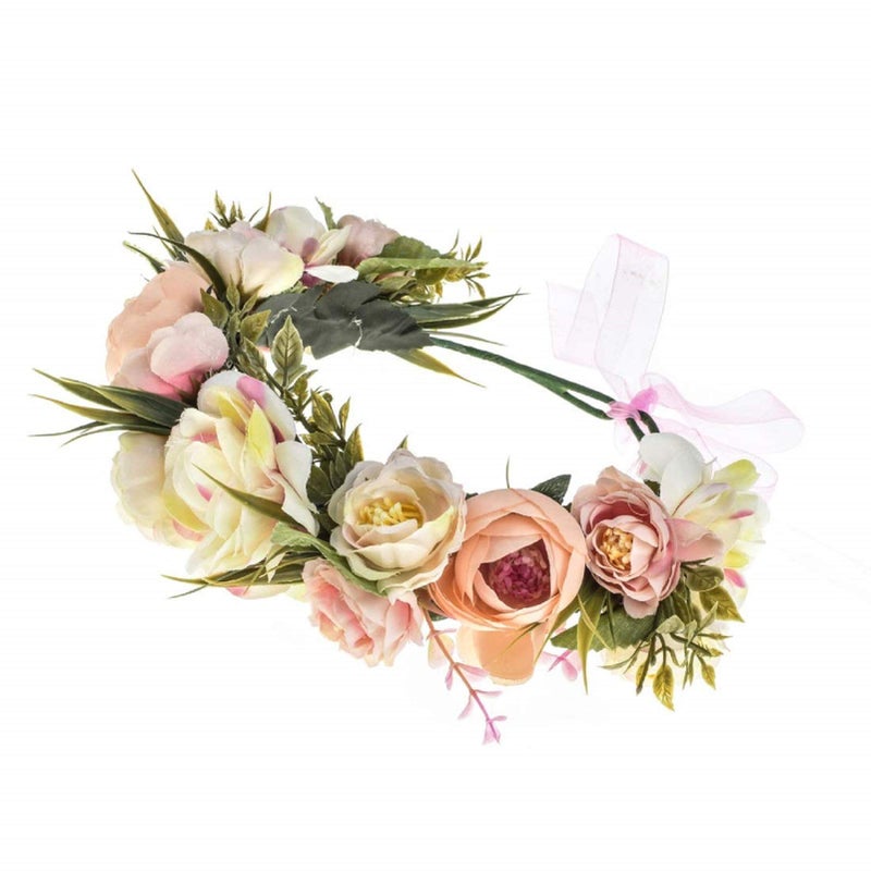 Vividsun Adjustable Flower Crown Floral Headpiece Floral Crown Wedding Festivals Photo Props Camellia champagne