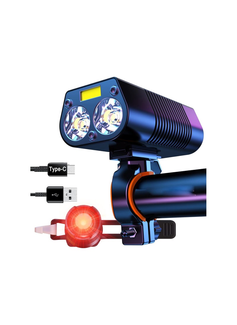 SYOSI Bike Lights, 5000 Lumens 3led Bike Lights for Night Riding, Ride Safely on Rainy and Foggy Days, Super Bright Bike Light, Usb Rechargeable Bike Headlight, 6 Modes, for Adult Bike Mtb Ebike Lights  - Image 1