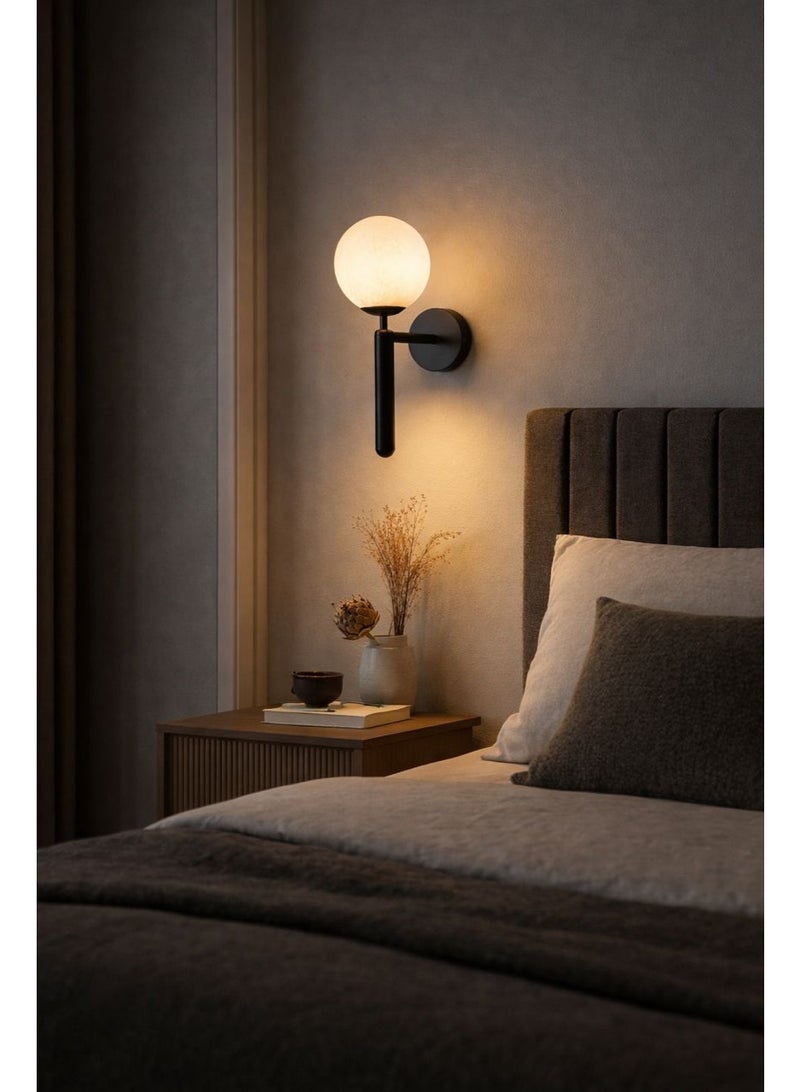Metal wall light with spherical elegant design using E27 bulb, length 33 cm and width 18 cm for bedrooms - Image 1