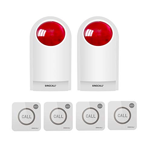 SINGCALL Strobe Siren Panic Alarm Button Siren Alarm with Light for Home Caring Loud Outdoor SOS Alert System 2 Red Flashing Siren and 4 Emergency Button for Store Hotel Jewelry Shop Security - Image 1