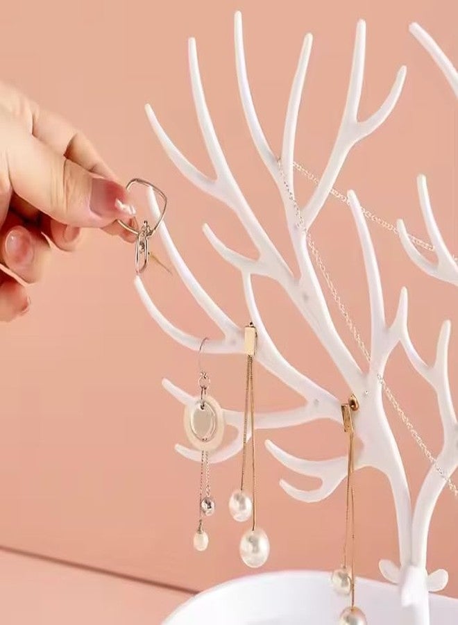 Stavae Deer Jewelry Holder Deer Tree Jewelry Tower Stand The Creative Deer Tree Key Hanger for Earrings Necklace Ring Bracelets Jewelry Organizer Display (White) - Image 3
