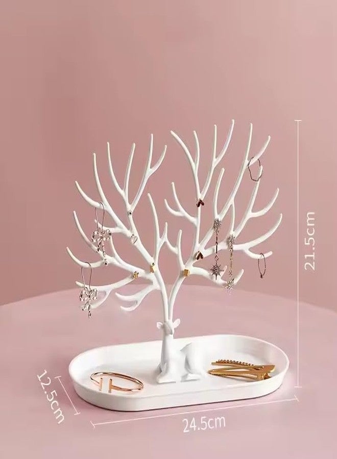 Stavae Deer Jewelry Holder Deer Tree Jewelry Tower Stand The Creative Deer Tree Key Hanger for Earrings Necklace Ring Bracelets Jewelry Organizer Display (White) - Image 4