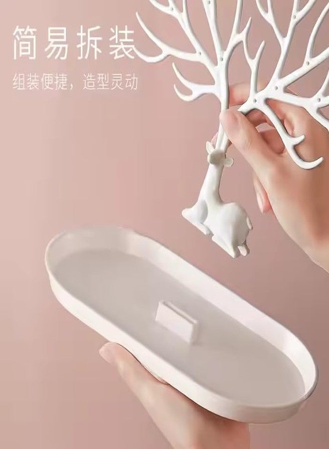 Stavae Deer Jewelry Holder Deer Tree Jewelry Tower Stand The Creative Deer Tree Key Hanger for Earrings Necklace Ring Bracelets Jewelry Organizer Display (White) - Image 2