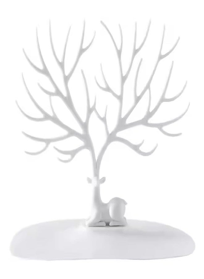 Stavae Deer Jewelry Holder Deer Tree Jewelry Tower Stand The Creative Deer Tree Key Hanger for Earrings Necklace Ring Bracelets Jewelry Organizer Display (White) - Image 1