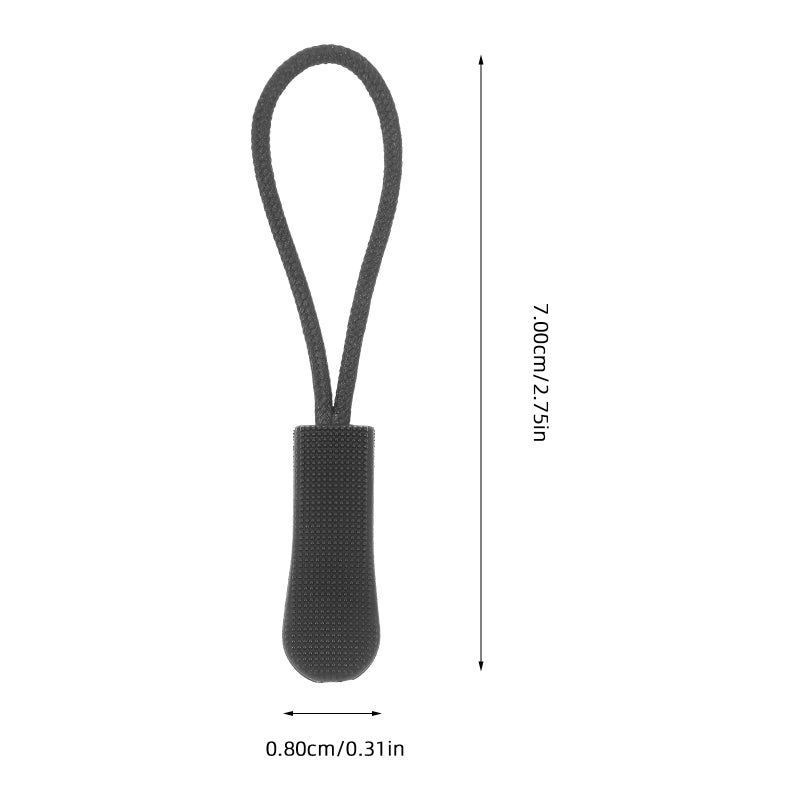 10pcs Zip Tags Cord Pulls Zipper Extension Zip Slider Replacement (Black) - Image 2