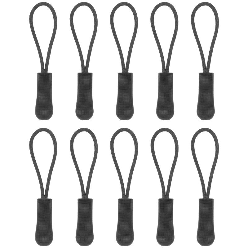10pcs Zip Tags Cord Pulls Zipper Extension Zip Slider Replacement (Black) - Image 1