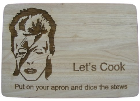 David Bowie Gift IDEA Wood Chopping Cutting Cheese Board Place MAT Wooden Kitchen House Cooking Baking Birthday Present Premium Hardwood 30x20x15 cm