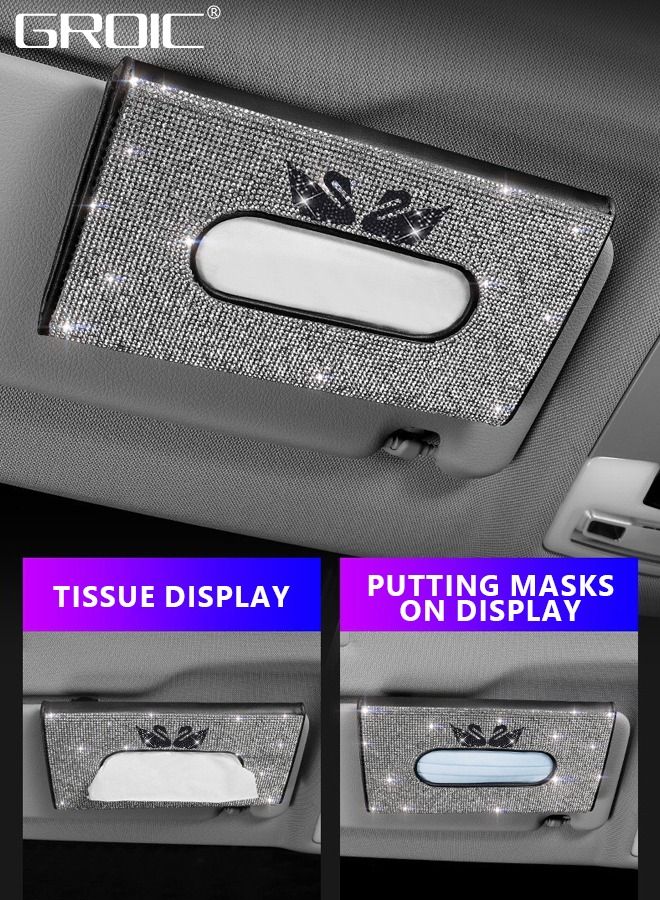 GROIC Car Tissue Holder, Sparkling Bling Car Visor Tissue Holder, Crystals Tissue Case Bling Cute Car Accessories Diamond Napkin Case  - Image 4