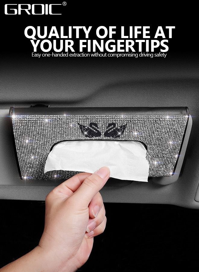 GROIC Car Tissue Holder, Sparkling Bling Car Visor Tissue Holder, Crystals Tissue Case Bling Cute Car Accessories Diamond Napkin Case  - Image 2
