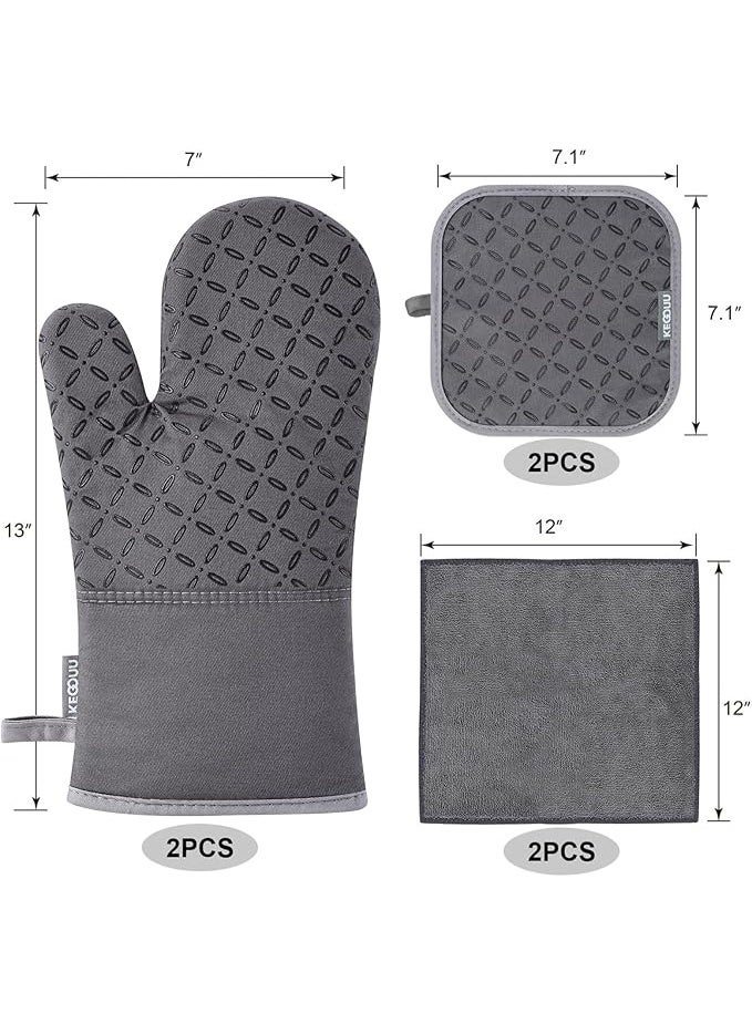Oven Mitts 6pcs Set Kitchen Oven Glove High Heat Resistant 500 Degree Extra Long Oven Mitts and Potholder with Non-Slip Silicone Surface for Cooking  - Image 2