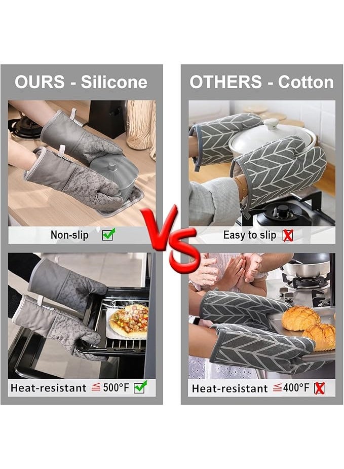 Oven Mitts 6pcs Set Kitchen Oven Glove High Heat Resistant 500 Degree Extra Long Oven Mitts and Potholder with Non-Slip Silicone Surface for Cooking  - Image 4