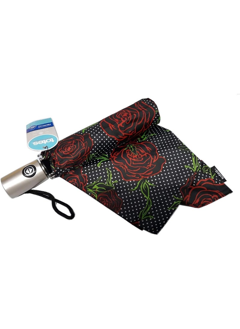 Totes totes NeverWet technology Auto Open Auto Close Umbrella Black With Red Rose 43 arc Umbrella  - Image 2
