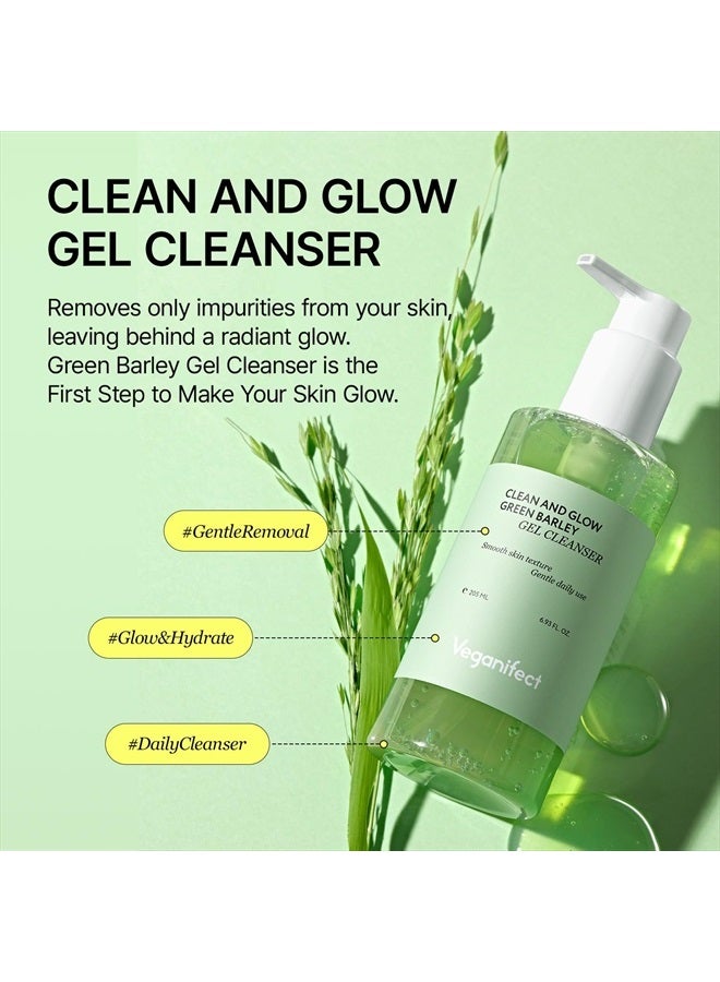VEGANIFECT Clean and Glow Green Barley Gel Cleanser, Vegan Certified, Hydrating, Improving Skin Texture, Plant Based Oil, 6.93 Fl Oz (New) - Image 2