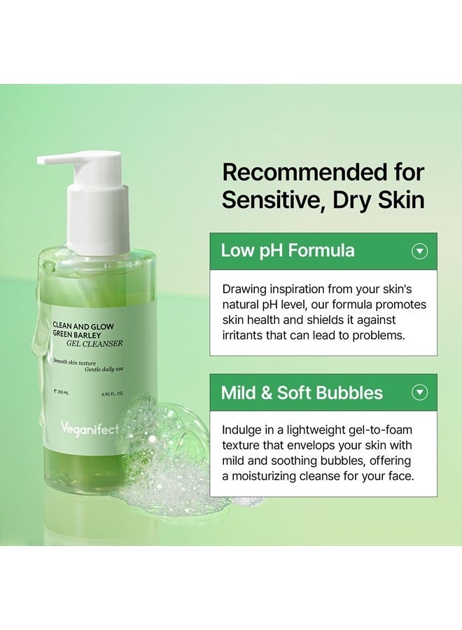 VEGANIFECT Clean and Glow Green Barley Gel Cleanser, Vegan Certified, Hydrating, Improving Skin Texture, Plant Based Oil, 6.93 Fl Oz (New) - Image 4