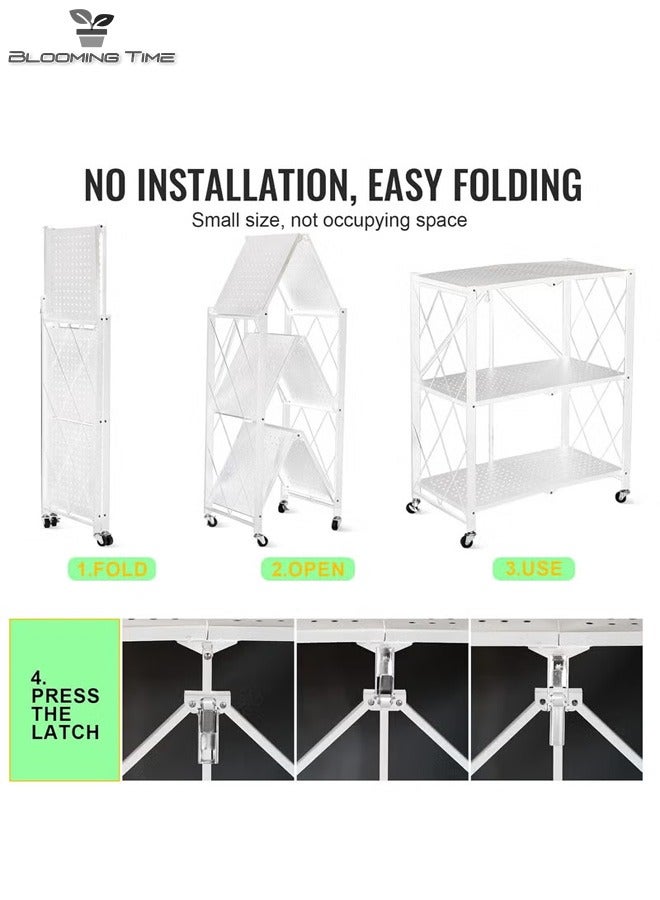 3-Layer Foldable Storage Rack With Universal Wheels, Suitable For Any Occasion, White