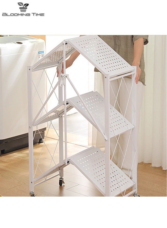 3-Layer Foldable Storage Rack With Universal Wheels, Suitable For Any Occasion, White
