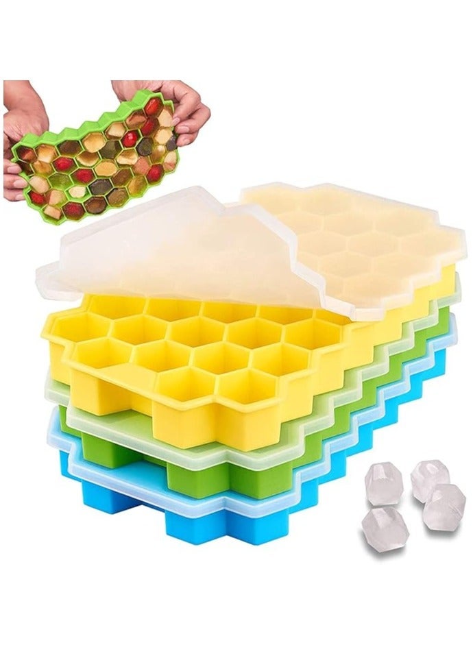 Generic Honeycomb Silicone Flexible Ice Cube Tray with Lid, 37 Holes, Flexible and Soft Suitable for (Multicolor)