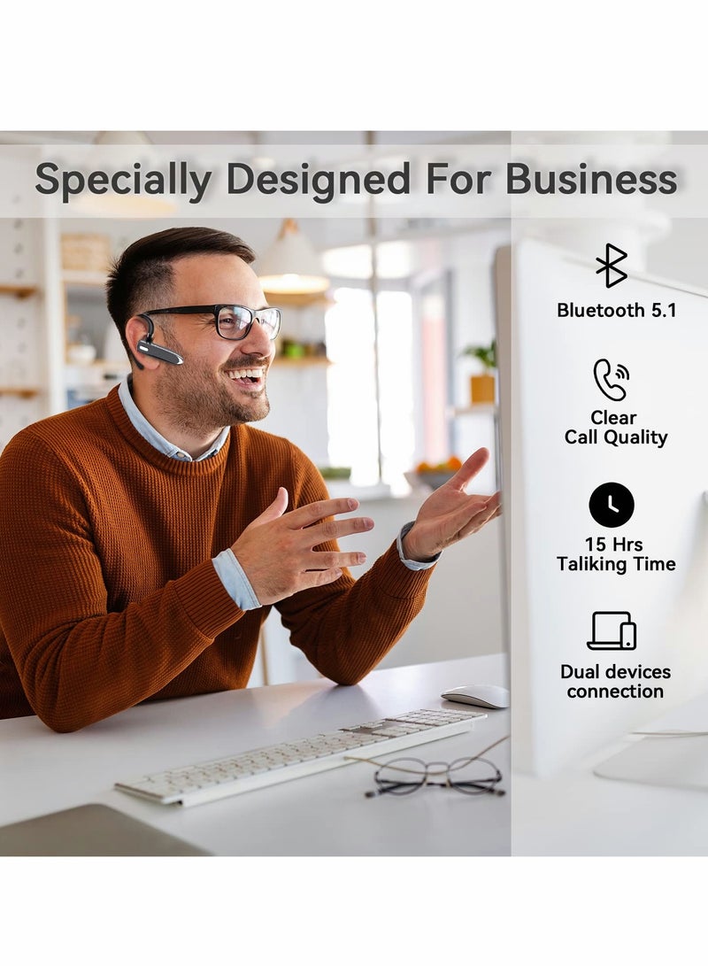 Excefore Bluetooth Earpiece for Cellphone, V5.1 Headset Wireless Headphone with Noise Canceling Microphone Office Driving, Hands-Free Earphones Compatible Android/iOS - Image 3