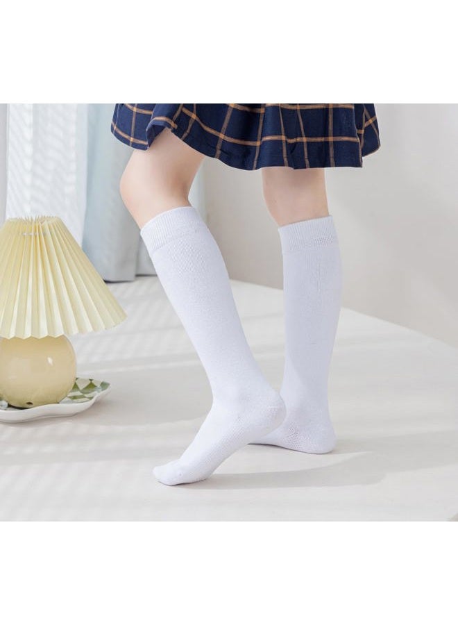 EPEIUS Girls Knee High Socks Seamless Cotton School Uniform Socks Kids Boy Over the Calf Sock 3/5 Pack, Plain White 3 Pack, 3-5 years - Image 3