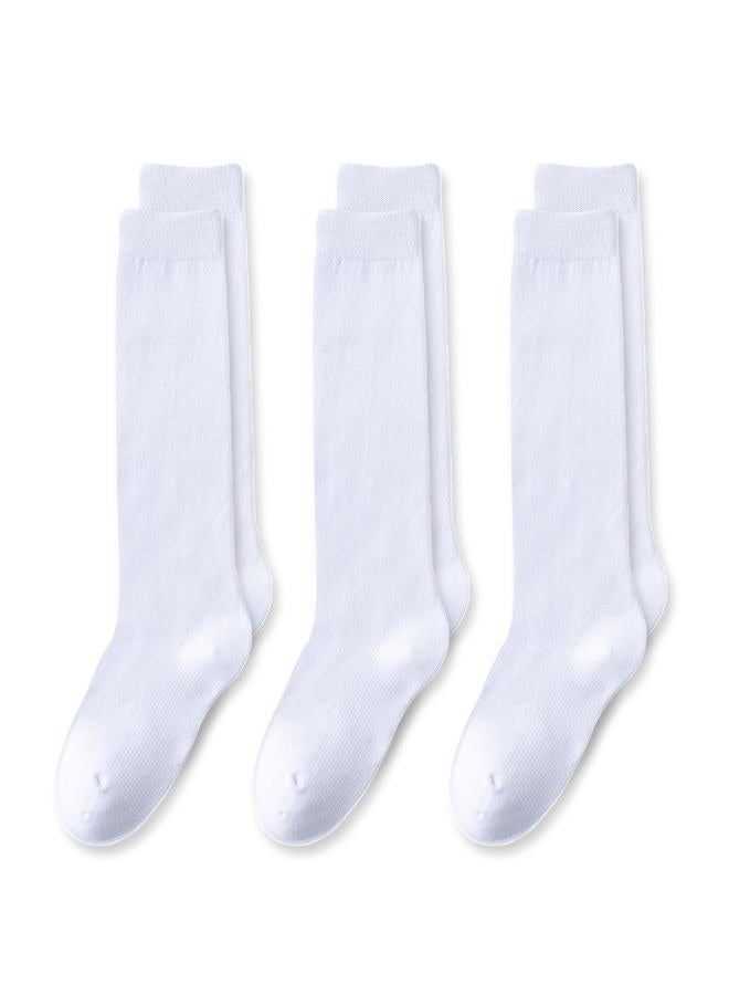 EPEIUS Girls Knee High Socks Seamless Cotton School Uniform Socks Kids Boy Over the Calf Sock 3/5 Pack, Plain White 3 Pack, 3-5 years - Image 1