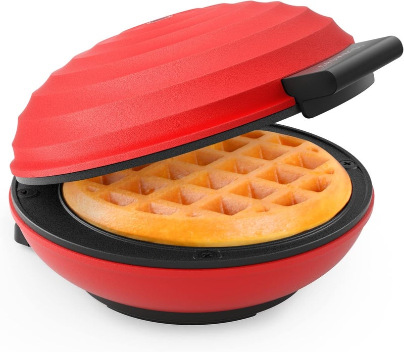 Crownful Mini Waffle Maker Machine, 4 Inch Chaffle Maker with Compact Design, Easy to Clean, Non-Stick Surface, Recipe Guide Included, Perfect for Breakfast, Dessert, Sandwich, or Other Snacks, Red - Image 1
