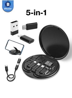 5 in 1 Multi-functional USB charging adapter kit, USB C conversion set USB A and Type C, data transfer, card storage, tray eject pin, phone holder.