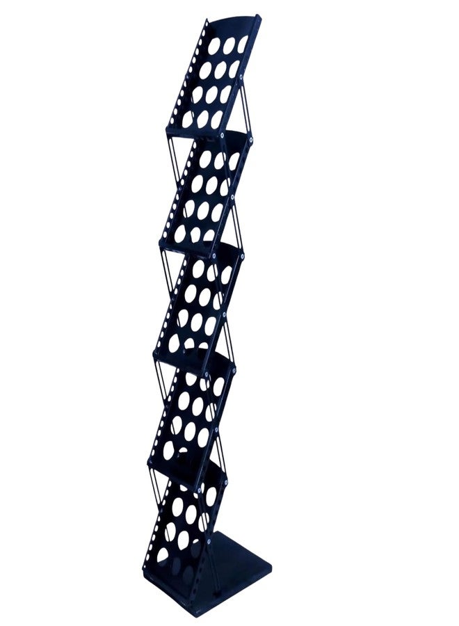 QAILUX حامل بروشورات قابل للطي من المعدن QAILUX مع حقيبة حمل – رف كتالوج متدرج قابل للطي من 5 مستويات بتصميم متعرج - Image 1