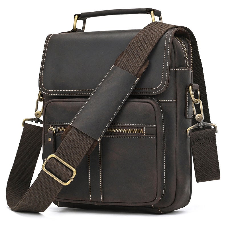 Men'S Genuine Leather Shoulder Bag Crazy Horse Leather Vintage Crossbody Bag Top Layer Cowhide Flip Cover Shoulder Bag Ipad Protective Bag - Image 1