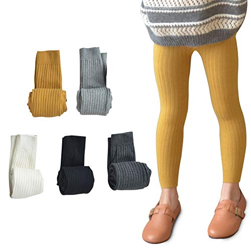 Looching 5 Pack Girls Cotton Cable Knit Classic Solid Ankle Leggings Pants Footless Tights 1-3T Multicolor - Image 1