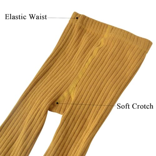 Looching 5 Pack Girls Cotton Cable Knit Classic Solid Ankle Leggings Pants Footless Tights 1-3T Multicolor - Image 3