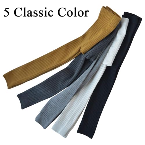 Looching 5 Pack Girls Cotton Cable Knit Classic Solid Ankle Leggings Pants Footless Tights 1-3T Multicolor - Image 2