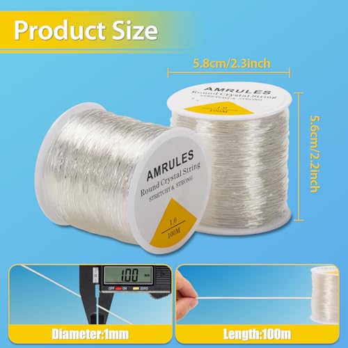 Amrules 2 Rolls 1mm Elastic String for Bracelets, 656 Feet Crystal Stretchy String Clay Bead Cord for Bracelet Beading Necklace Jewelry Crafts Making, White - Image 2
