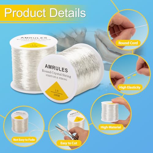 Amrules 2 Rolls 1mm Elastic String for Bracelets, 656 Feet Crystal Stretchy String Clay Bead Cord for Bracelet Beading Necklace Jewelry Crafts Making, White - Image 3