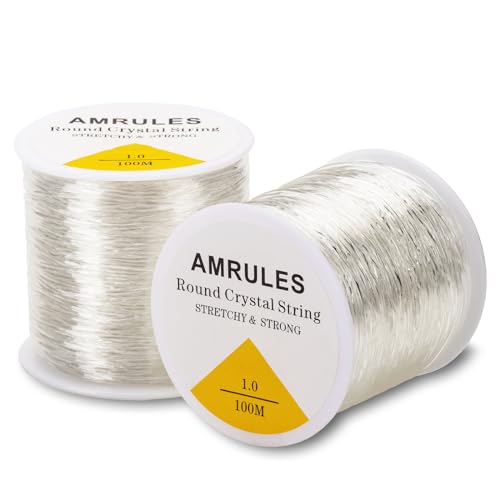 Amrules 2 Rolls 1mm Elastic String for Bracelets, 656 Feet Crystal Stretchy String Clay Bead Cord for Bracelet Beading Necklace Jewelry Crafts Making, White - Image 1