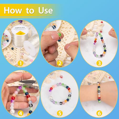 Amrules 2 Rolls 1mm Elastic String for Bracelets, 656 Feet Crystal Stretchy String Clay Bead Cord for Bracelet Beading Necklace Jewelry Crafts Making, White - Image 4