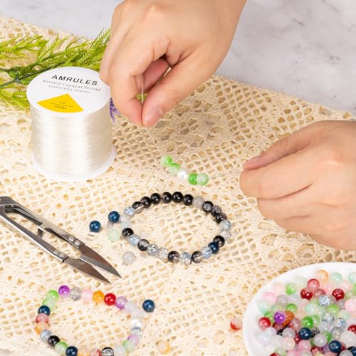 Amrules 2 Rolls 1mm Elastic String for Bracelets, 656 Feet Crystal Stretchy String Clay Bead Cord for Bracelet Beading Necklace Jewelry Crafts Making, White - Image 5
