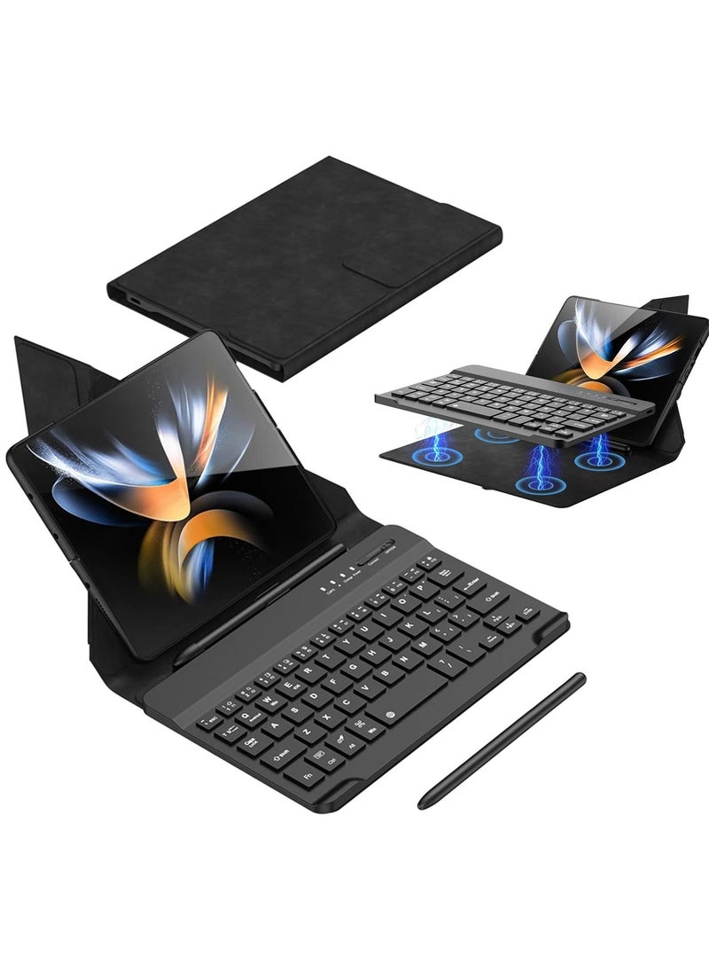 JAJEEK [2+1] Bluetooth Keyboard Case for Samsung Galaxy Z Fold 6/Fold 5/Fold 4/Fold 3, Leather Foldable Keyboard Case with Bluetooth Keyboard and Pen, Premium Black Case for Samsung Fold 6/Fold 5/Fold 4/Fold 3 - Image 1