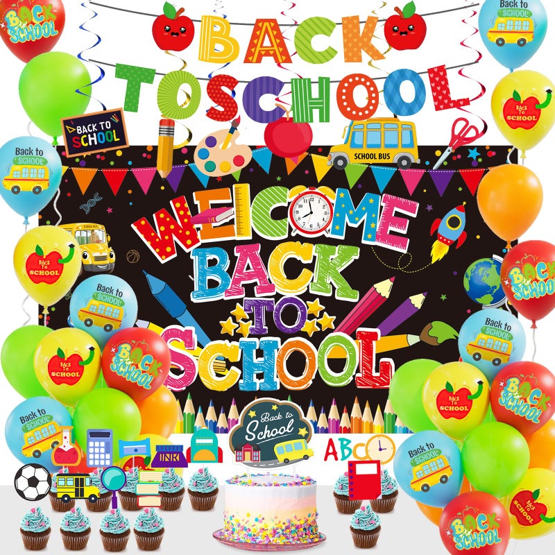 DBKL Back to School Decorations 50Pcs Welcome Back To School Balloon Arch Kit with Balloons Banner Hanging Swirls Backdrop Cupcake Toppers for First Day of School Kindergarten Party Supplies - Image 2