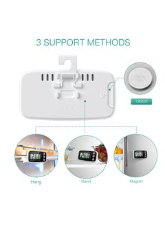 Excefore مقياس حرارة الثلاجة، مقياس حرارة الثلاجة والفريزر الرقمي مع شاشة LCD شفافة، وظيفة الحد الأقصى/الأدنى، 3 خيارات للتركيب للمطبخ والمنزل والمطاعم  - Image 5