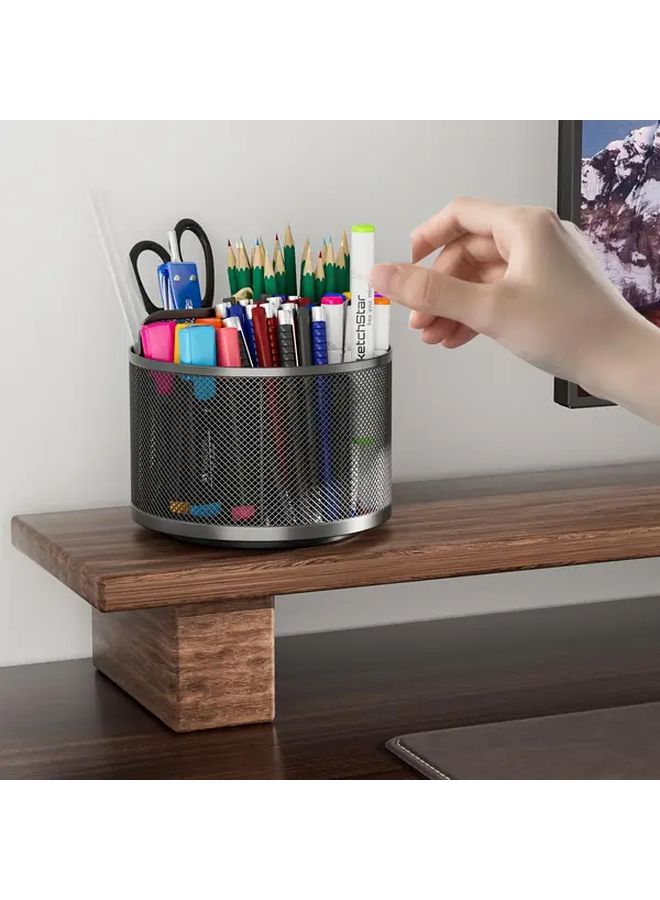 Black Large Capacity 360 Degree Rotating Metal Pen Holder With Partitioned Design For Office And Home Desktop Organization And Storage - Image 5