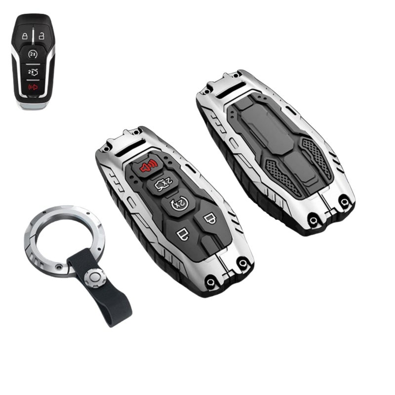 Heavy Key Fob Cover Case Protector for Ford Keychain Accessories for Ford F150 Mustang Explorer Edge Fusion Lincoln MKZ MKC MKX ModelB Silver