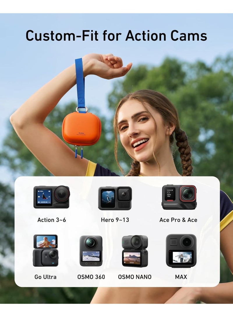 TELESIN حافظة محمولة صغيرة TELESIN DisAdv لكاميرات GoPro HERO/Ace Pro/DJI OSMO/360، حقيبة تخزين سفر صلبة مقاومة للماء لكاميرات الحركة والإكسسوارات، برتقالية - Image 3