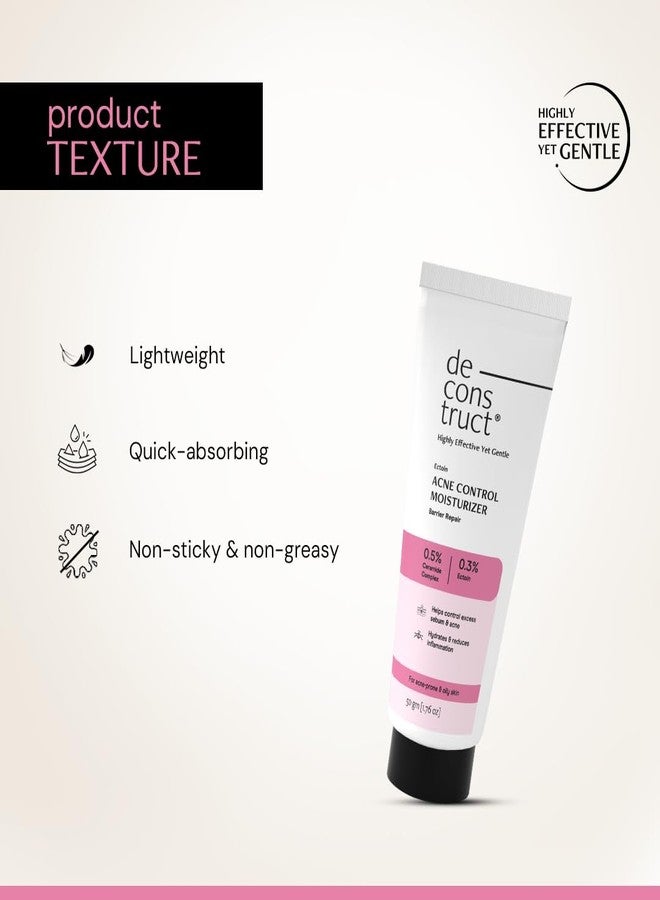 ديكونستركت مرطب دي كونستركت للتحكم في حب الشباب مع الإكتوين والسيراميدات للبشرة الدهنية والمعرضة لحب الشباب | خفيف الوزن وغير لزج | مهدئ ومُرمم لحاجز البشرة | لا يسد المسام | للرجال والنساء | 50 غرام - Image 3