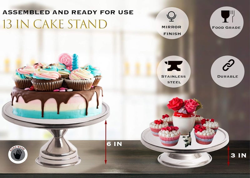 EHOMEA2Z eHomeA2Z Stainless Steel Round Cake Stand 13 Inch Dessert Stand Reusable Birthday Wedding New Year Decoration Tall Base  - Image 2