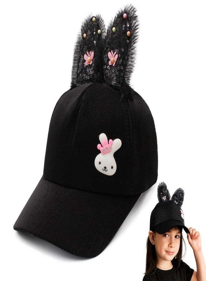 VRITRAZ Polyester Bunny Ears Designer And Cartoon Character Printed Little Cap For Kids, Baby Girls & Boys 3-12 Years (Black) - Image 1