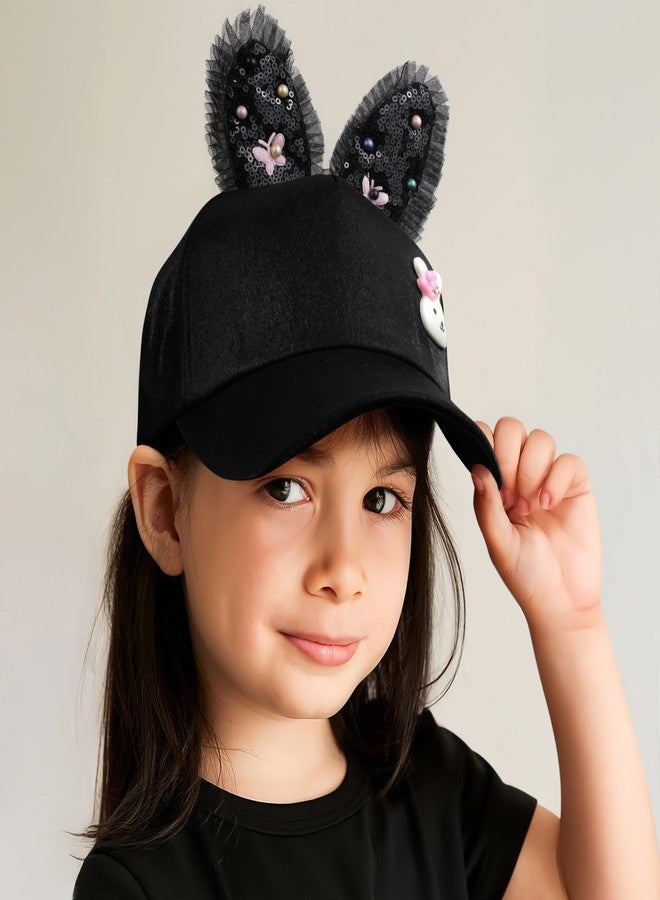 VRITRAZ Polyester Bunny Ears Designer And Cartoon Character Printed Little Cap For Kids, Baby Girls & Boys 3-12 Years (Black) - Image 2