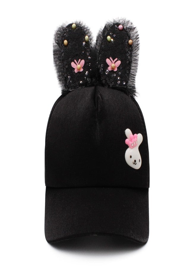 VRITRAZ Polyester Bunny Ears Designer And Cartoon Character Printed Little Cap For Kids, Baby Girls & Boys 3-12 Years (Black) - Image 4