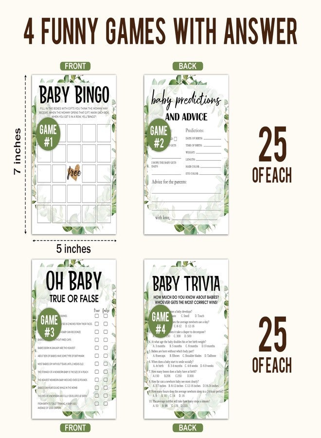 Huastatewolf Baby Shower Games Set, Baby Predictions, Oh Baby, Baby Trivia Game, 4 Baby Games for 25 Guests, Girl Boy Eucalyptus Baby Shower Decorations, 001 - Image 3