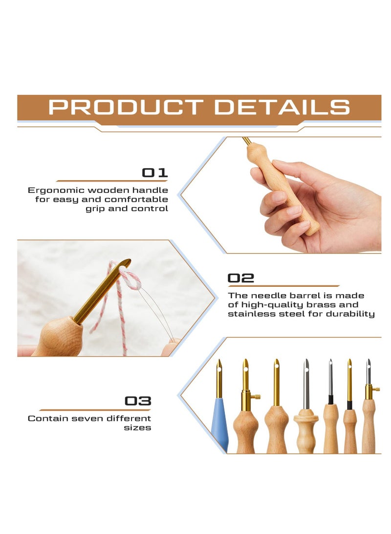 Punch Needle Embroidery Kits, 7 Pcs Adjustable Rug Yarn Punch Needle, Wooden Handle Embroidery Pen,Embroidery Hoops,scissors, Needle Threader, Punch Needle Cloth for DIY Starter Kit  - Image 4